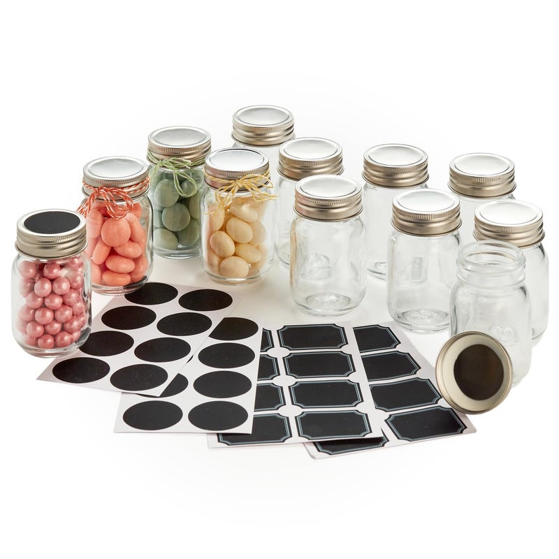 Hayley Cherie 2.5oz Small Mason Jars with Stainless Steel Lids & Chalkboard Labels (12 Pack) Airtight Mini Mason Jars for Party Favors, Spices, Jam, Honey, Candy, Shot Glasses, Wedding, Gifts, Tiny Glass Bottles - Image 1